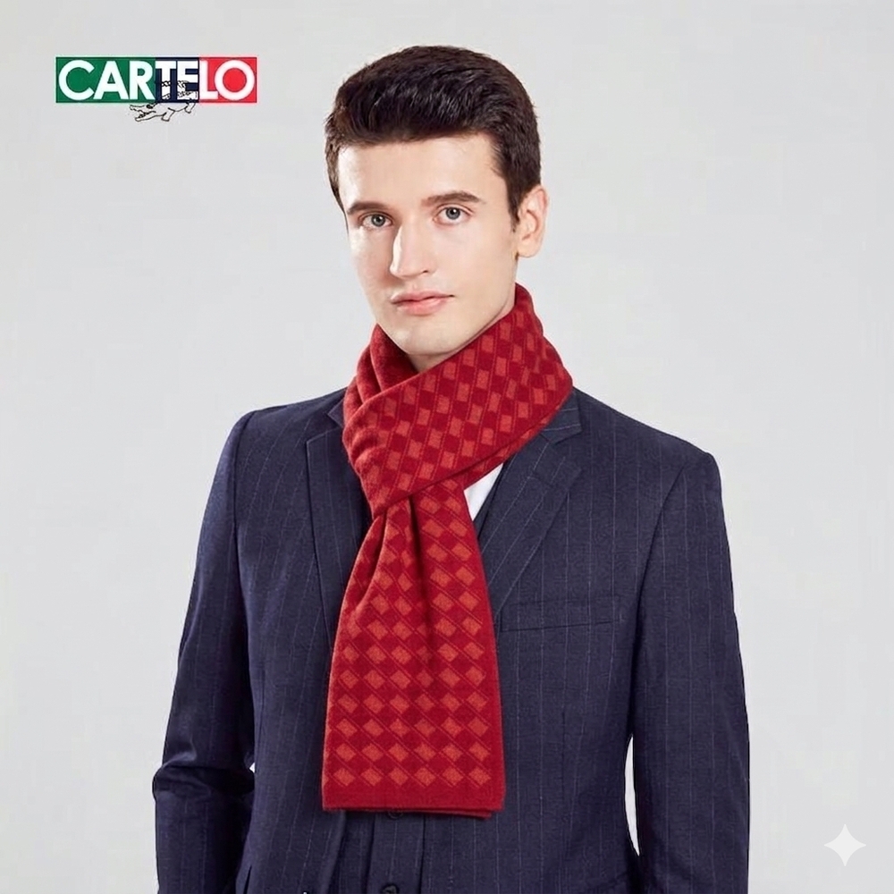 Wool Red Scarf Check Jacquard With GIFT BOX